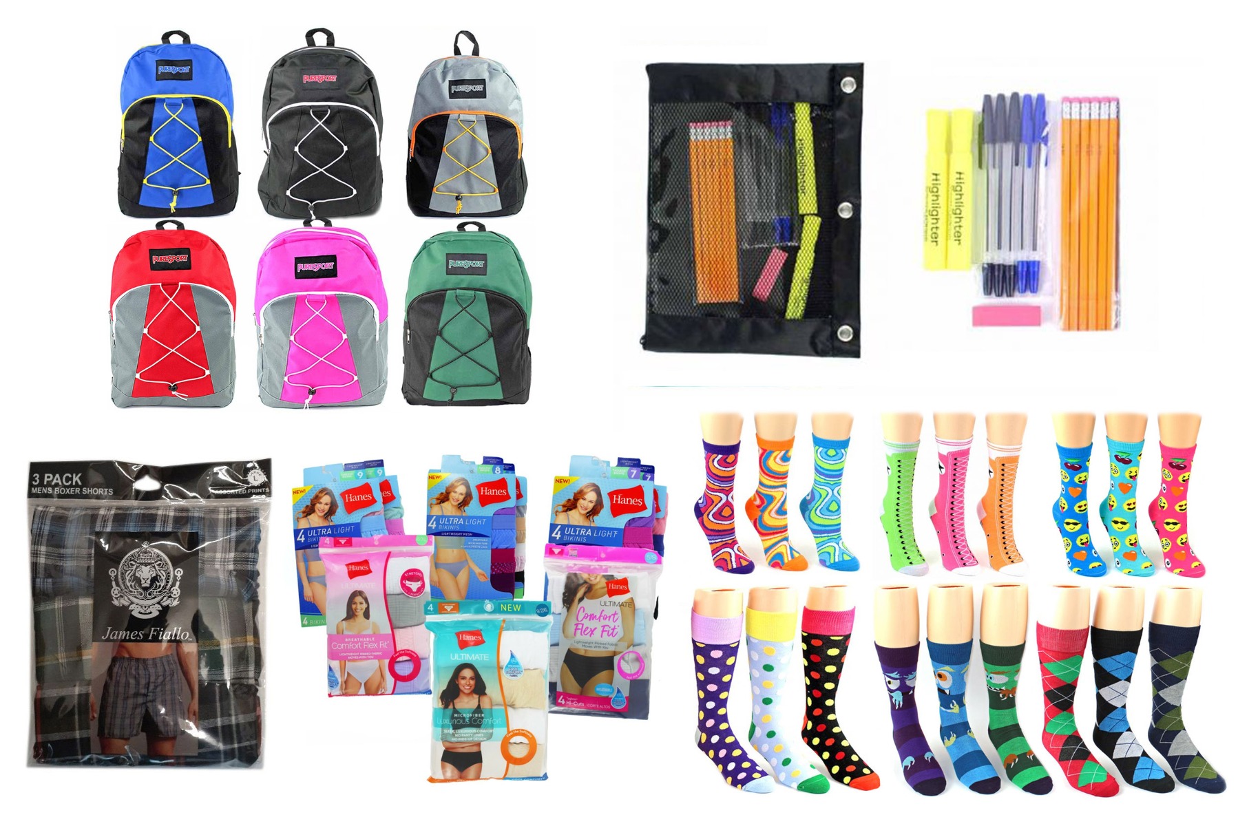 ''High School Back-to-School Bundle - 288 Items - 17'''' Bungee Backpacks, Supply Kits, UNDERWEAR, & Gr