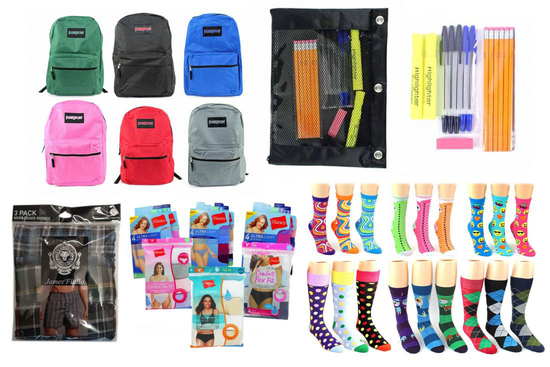 ''High School Back-to-School Bundle - 288 Items - 17'''' Classic Backpacks, Supply Kits, UNDERWEAR, & G