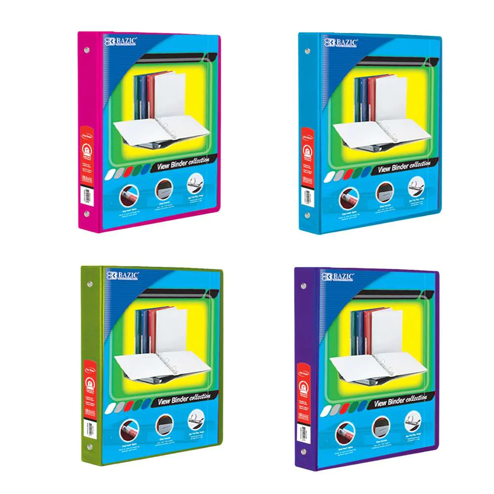 ''1'''' 3-Ring View Binder w/ 2-Pockets - Neon Colors''