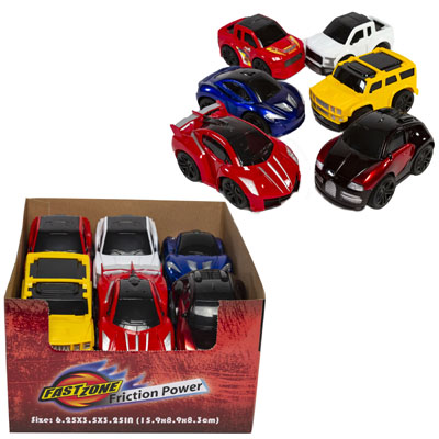 CAR TOY 6ast Lg Friction Power 6.25x3.5x3.25in/12pc Pdq Plastic