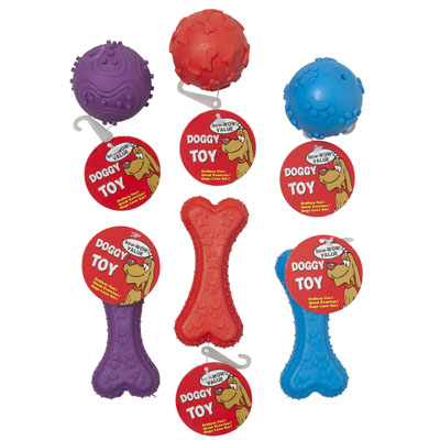 Dog TOY Rubber Bone & Ball Asstw/squeaker 3 Colors In Pdq#15039