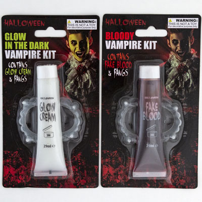 Blood Fake Red/glow Cream With Fangs 0.9oz/29ml Tube Blistercard