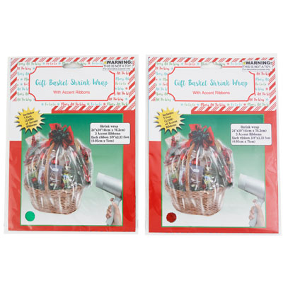 GIFT BASKET Shrink Wrap Red/green 24x30 W/ribbons Xmas Pb/insert