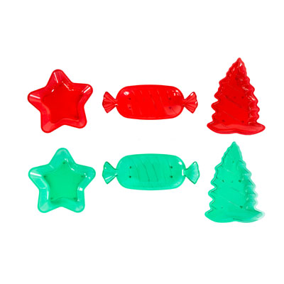 CANDY Dish Christmas Ps 3 Shapes Tree/star/CANDY Each In Red Or Green Xmas Label