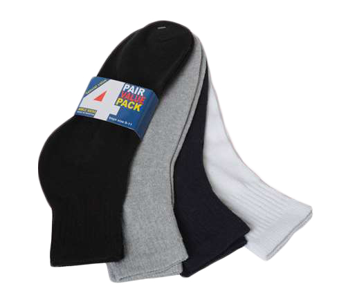 Women's Athletic Ankle Socks - Black/White/Grey - Size 9-11 - 4-Pair Packs