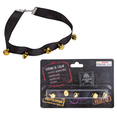 Cat Collar COSTUME Accessory Poly Ribbon W/5 Bells *3.99*trim-black Blister/headercard