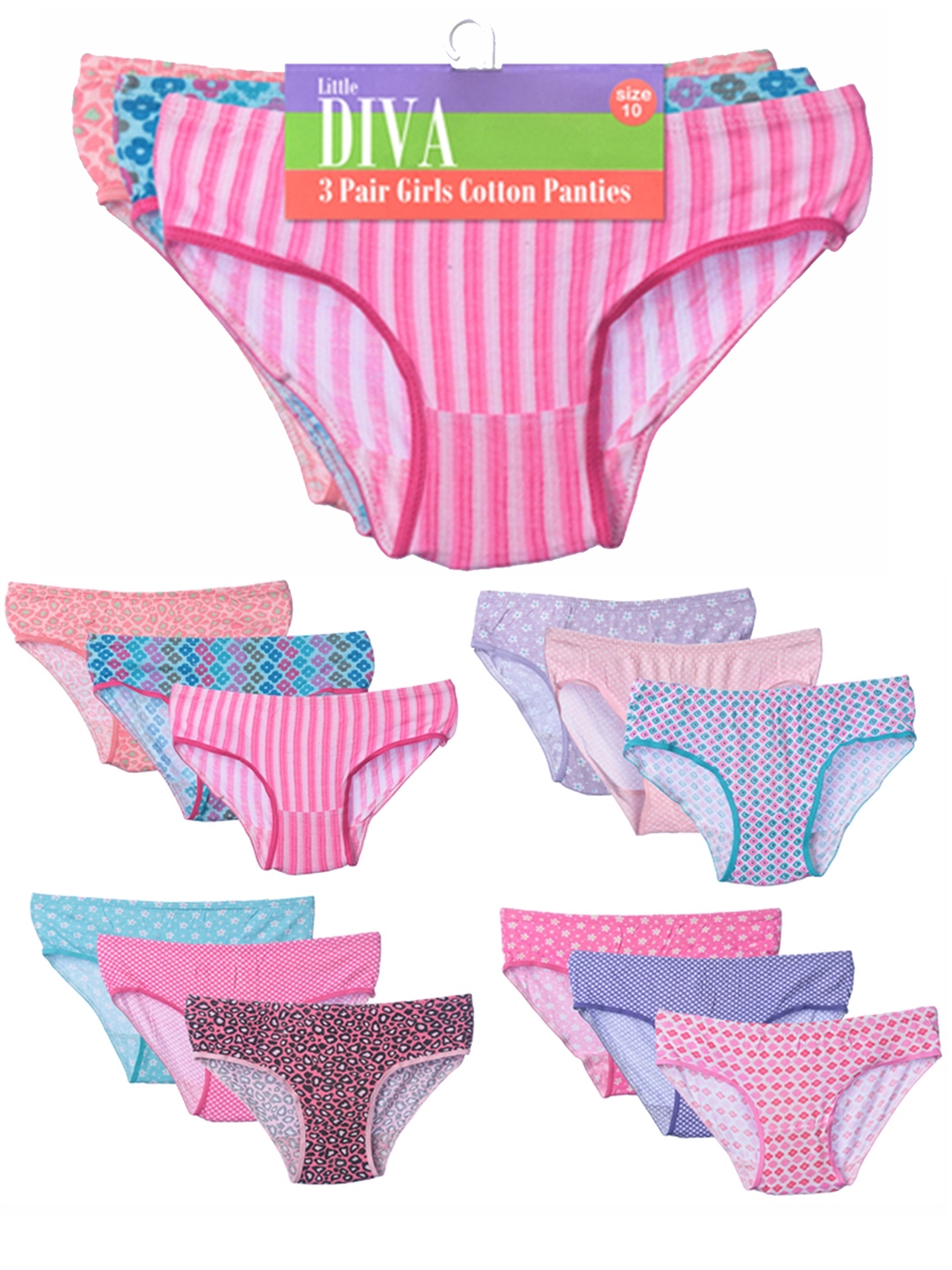 Girl's Cotton BRIEFS - Assorted Prints - 3-Packs