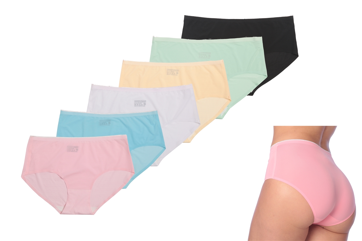 Women's Second Skin Seamless Microfiber Brief Cut Panties - Black & Pastels - Sizes 5-7