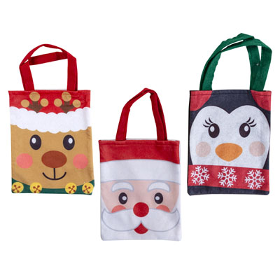 Gift Bag Felt CHRISTMAS 3ast 8x10in Santa/reindeer/penguin CHRISTMAS Ht