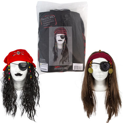 Pirate Wig 3ast Hair/BANDANA/braids 19.5inl Hair Piratepb/illus Insert Card