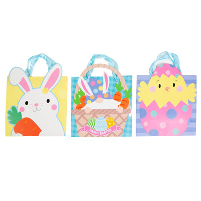 Easter Gift Bag 3ast W/paper Tip On Character 10x4.96x10in Ribbon Handle