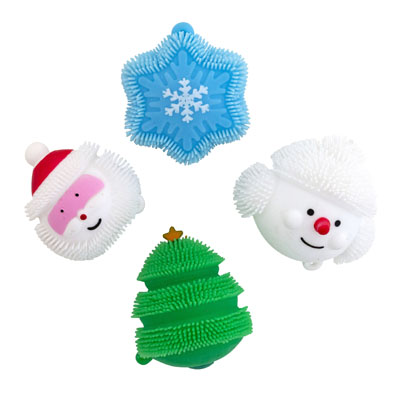 Puff CHRISTMAS Character Lite-up Squeeze Stocking Stuffr 12pc Pdq Tree/santa/snoman/snowflake Xm Hng