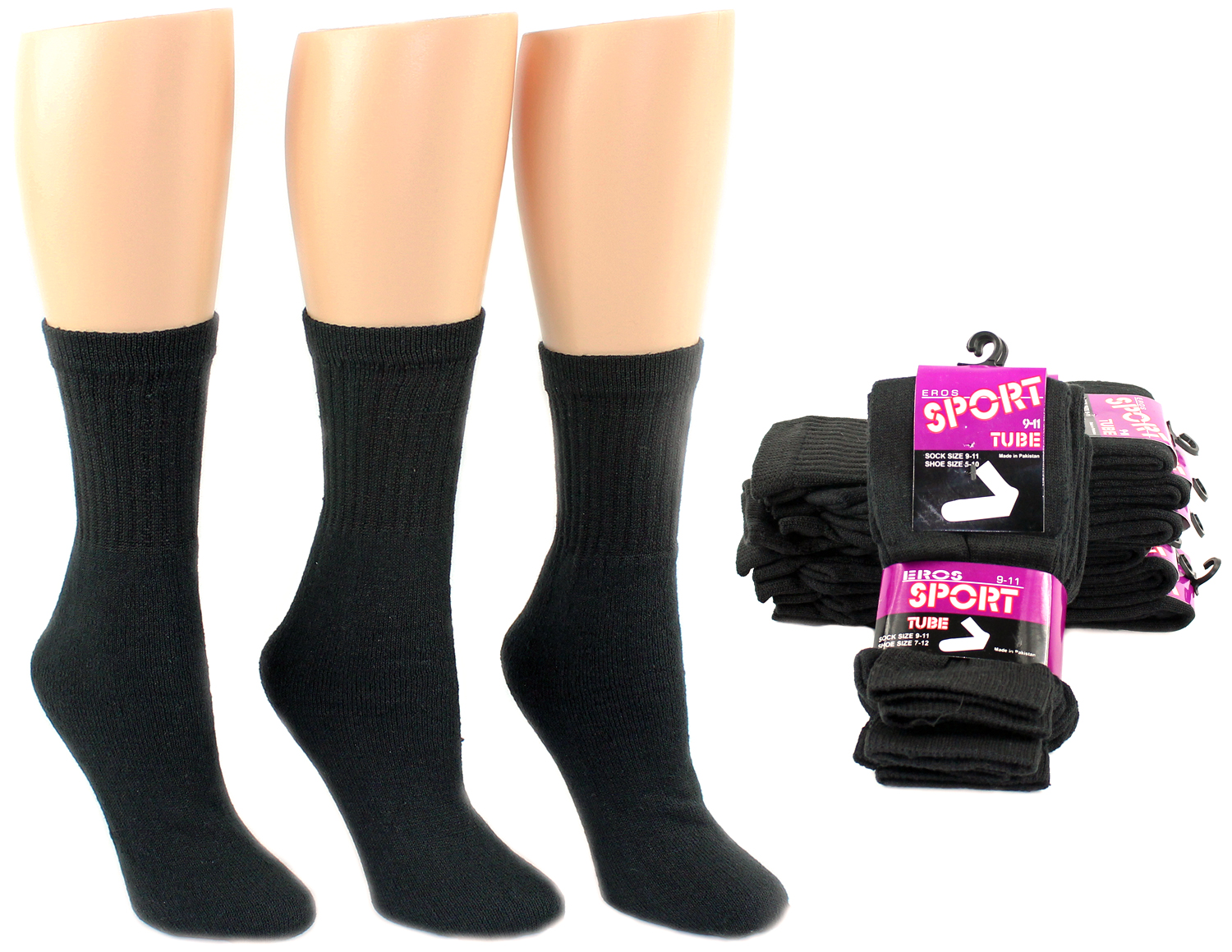Women's Cotton Athletic Tube Socks - Black