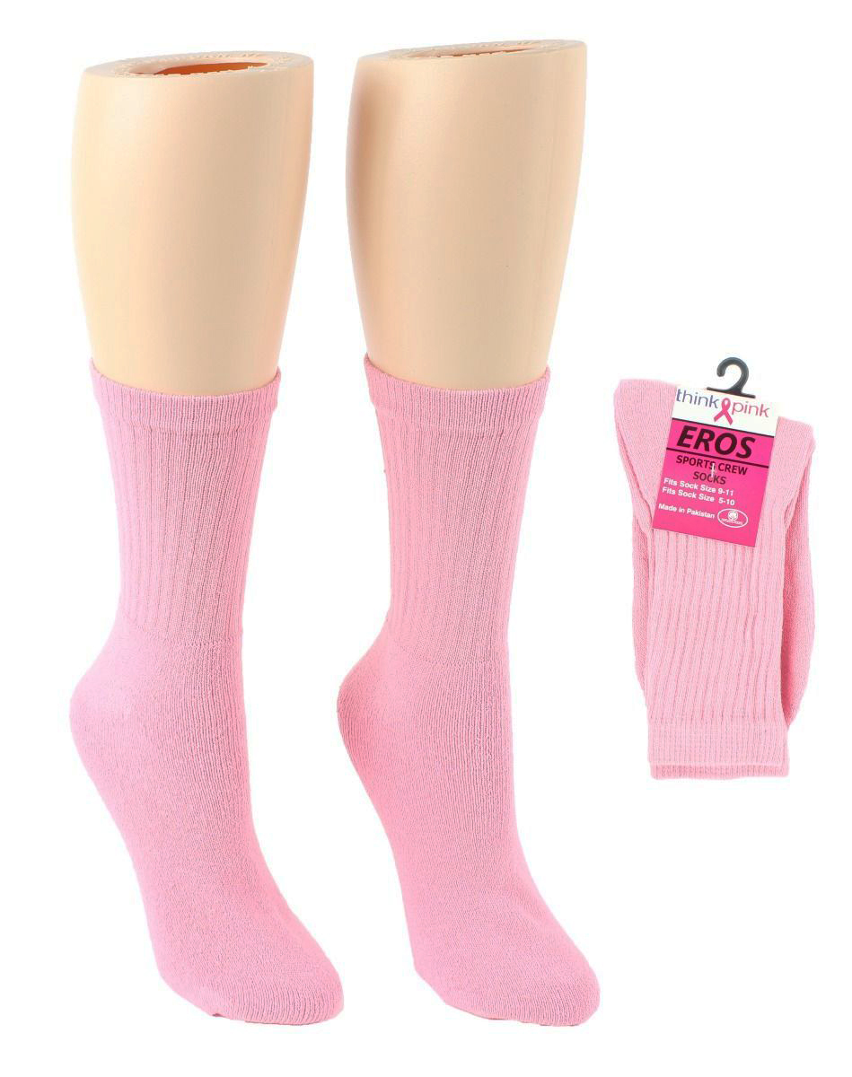 Women's Pink Athletic Crew Socks for Breast Cancer Awareness