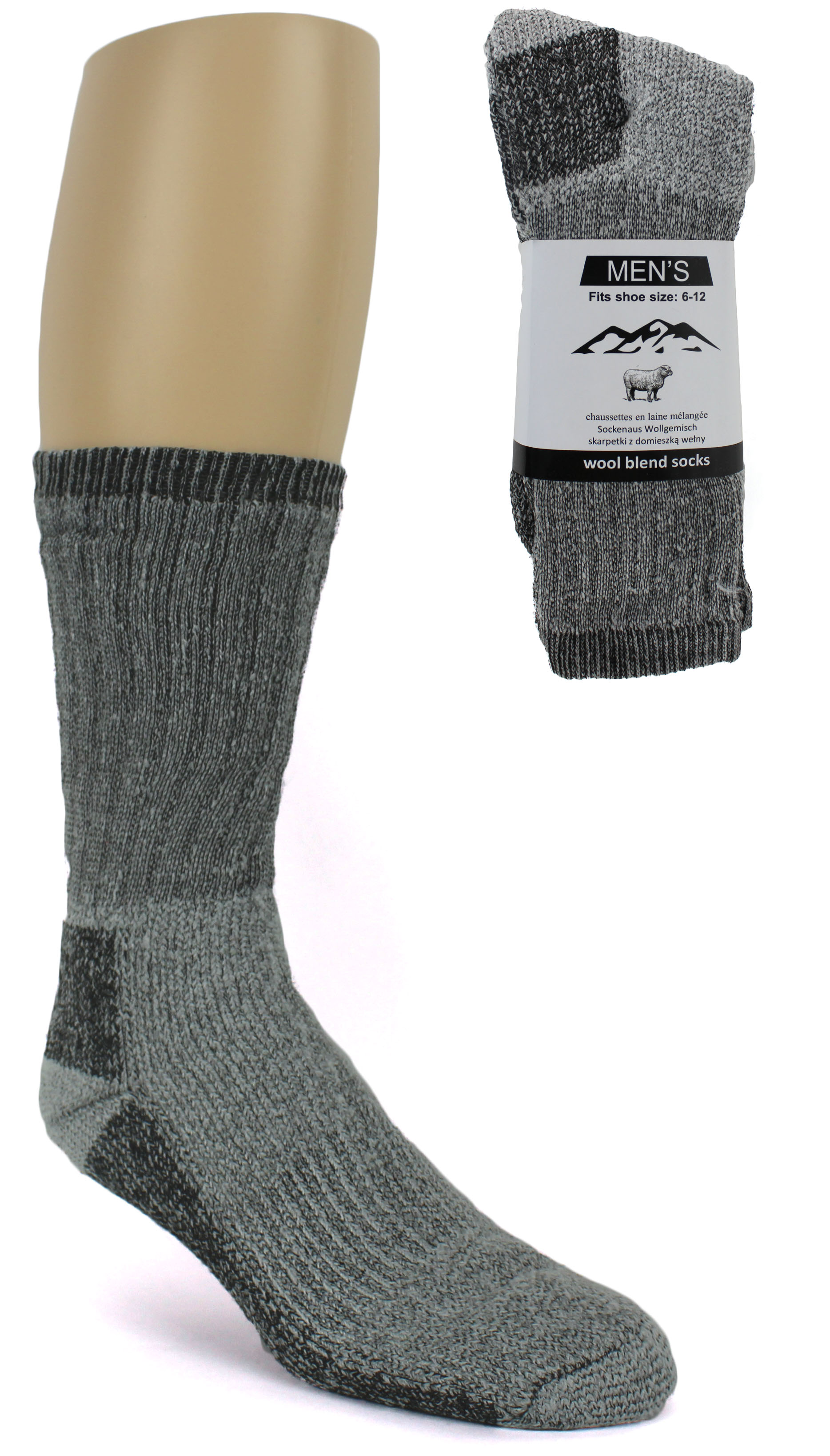 Men's Wool Blend Thermal Crew Boot Socks - 2-Pair Packs