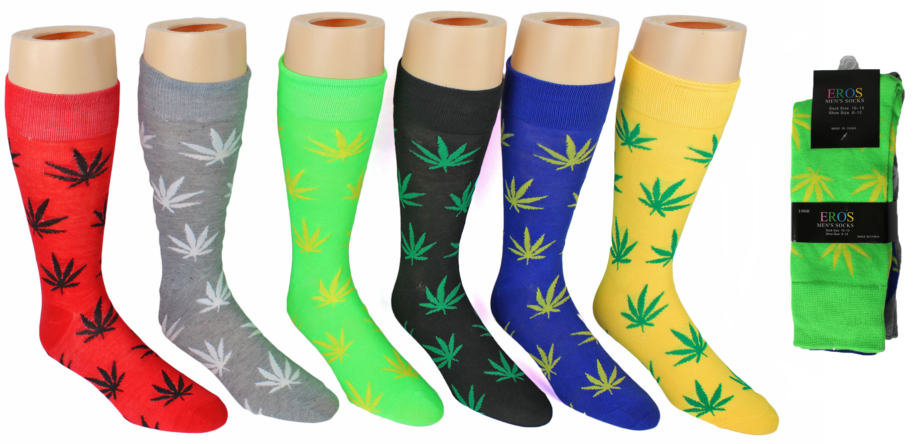 Men's Casual Crew DRESS Socks - Marijuana Leaf Print - Size 10-13