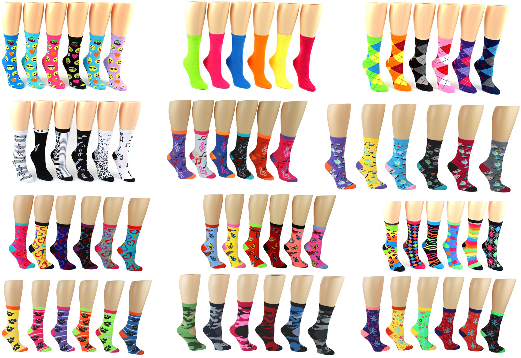 Women's Novelty Crew Socks - Assorted Styles - Size 9-11