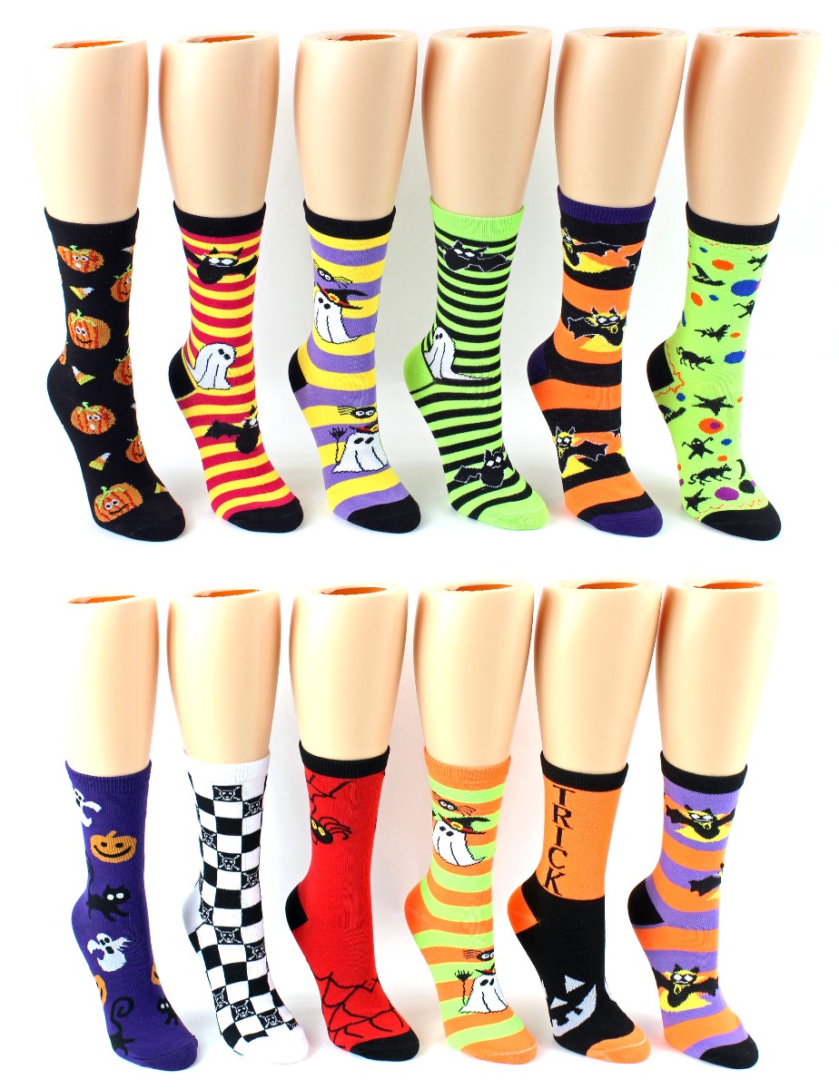 Women's Novelty Crew Socks - Halloween Prints - Size 9-11