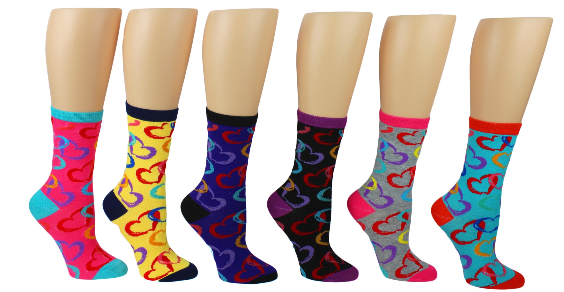 Women's Novelty Crew Socks - Heart Prints - Size 9-11