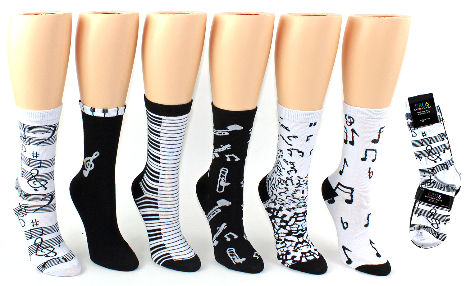 Women's Novelty Crew Socks Size 9-11: MUSIC Prints