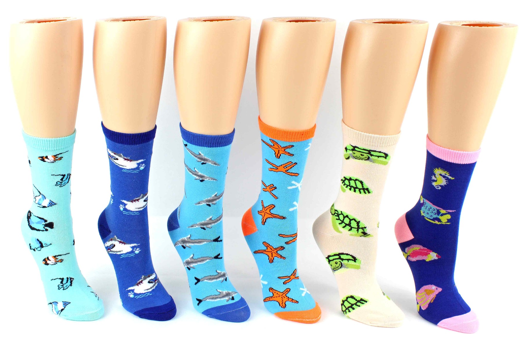 Women's Novelty Crew Socks - Sea Animals Prints - Size 9-11