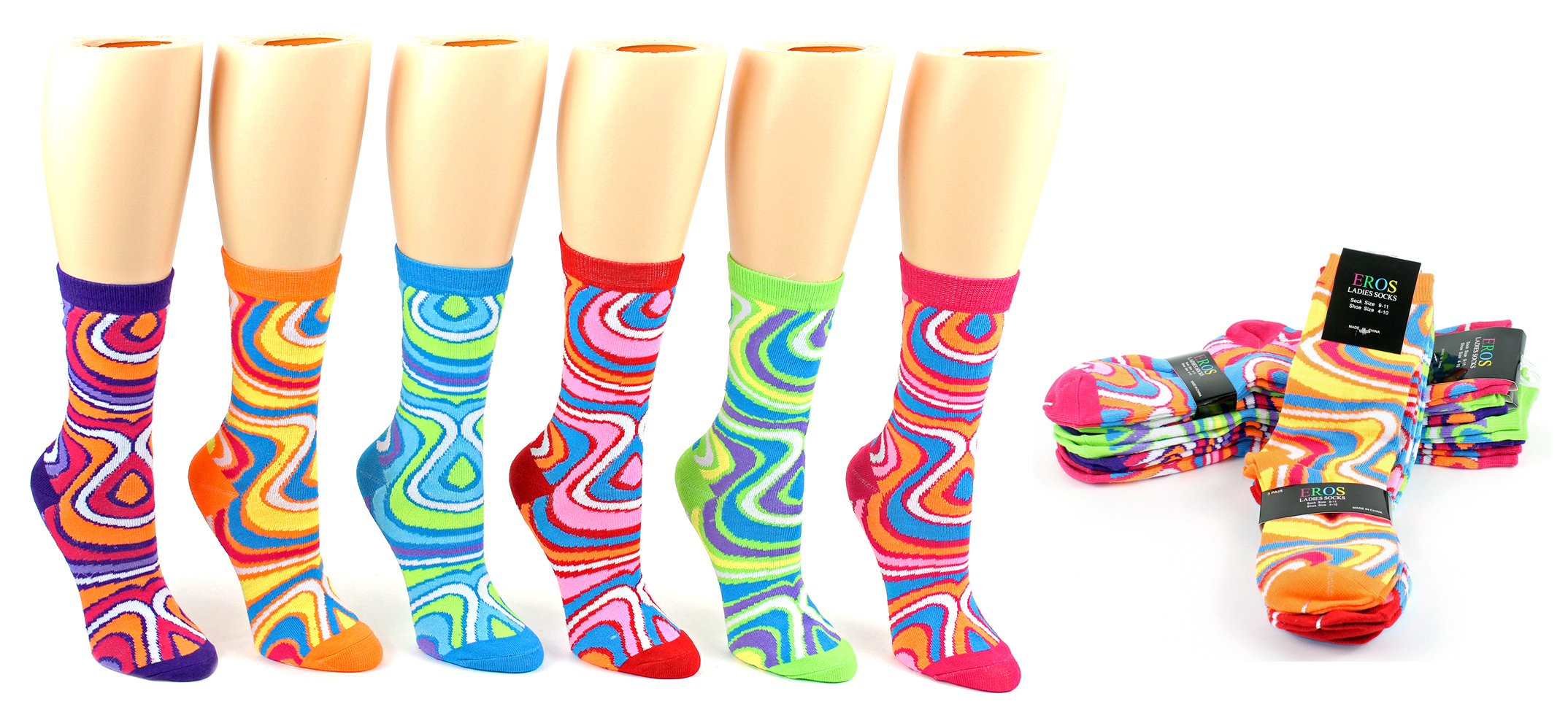 Women's Novelty Crew Socks - Swirl Print - Size 9-11