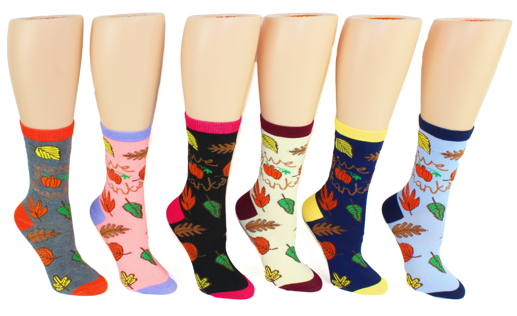 Women's Novelty Crew Socks - Thanksgiving Prints - Size 9-11