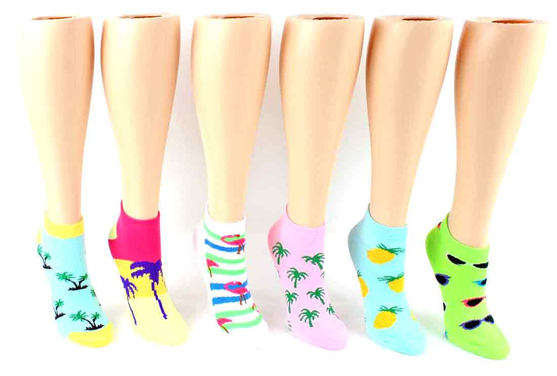 Women's Low Cut Novelty Socks - Beach Prints - Size 9-11