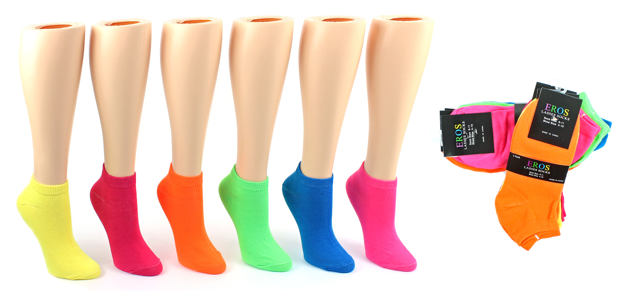 Women's Low-Cut Novelty Socks - Assorted Neon Solids - Size 9-11