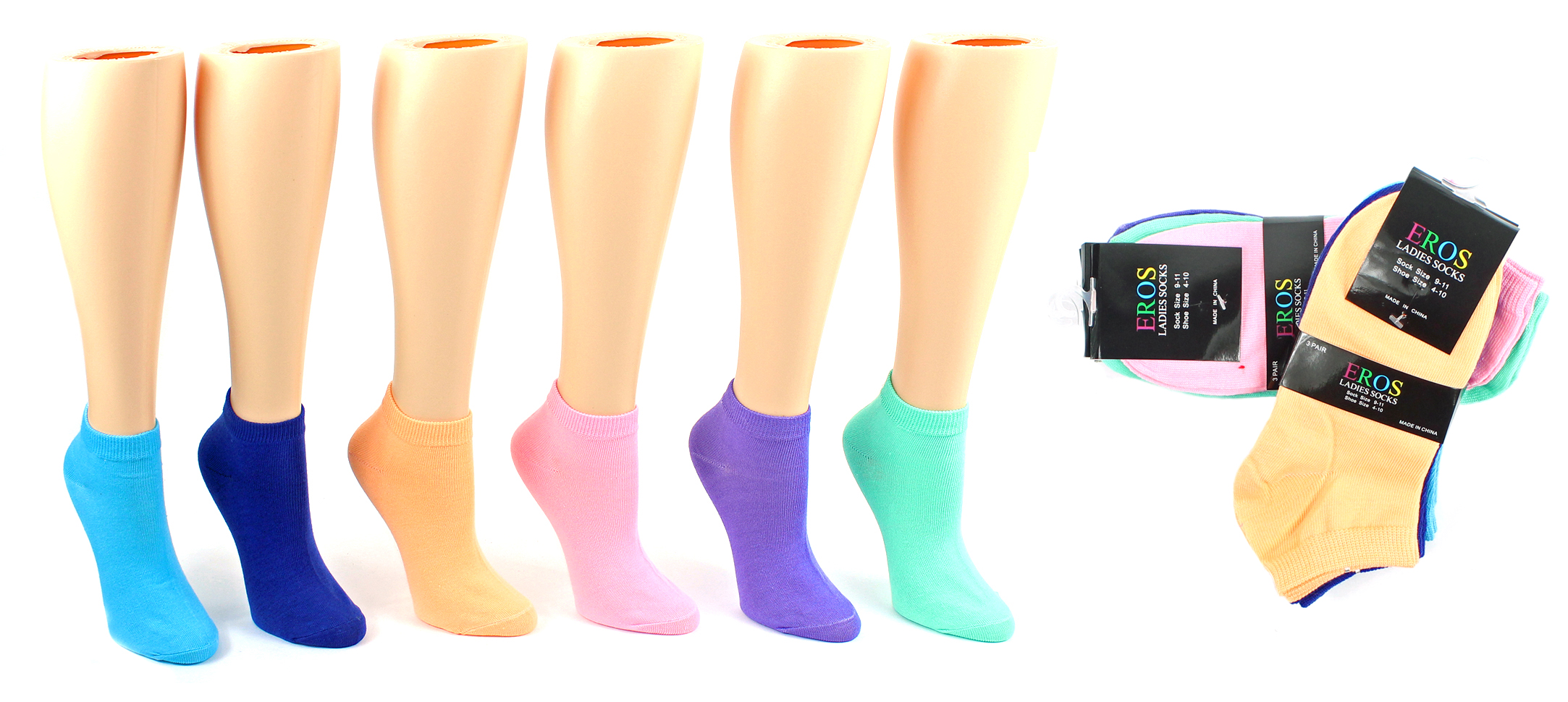 Women's Low Cut Novelty Socks - Solid Pastel Colors - Size 9-11