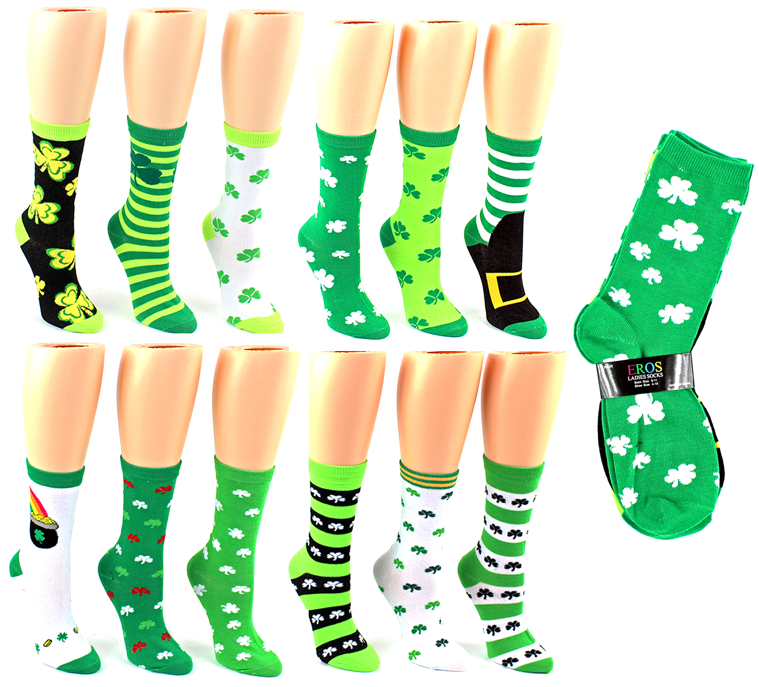 Women's Novelty Crew Socks - St. Patrick's Day Prints - Size 9-11
