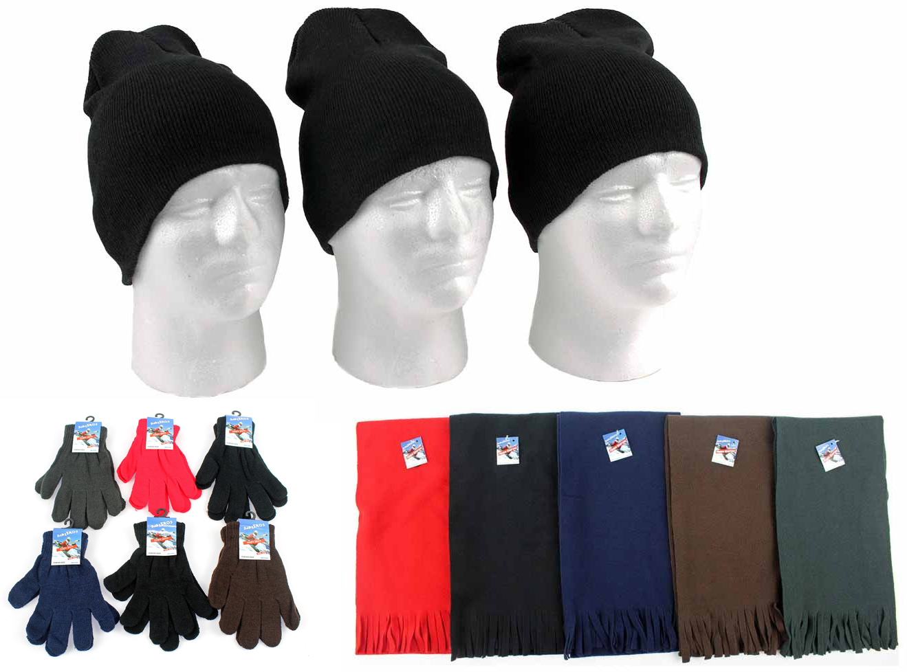 ''Adult Beanie Winter Knit HATs, Adult Magic Gloves, and Adult Solid Scarves Combo Packs''