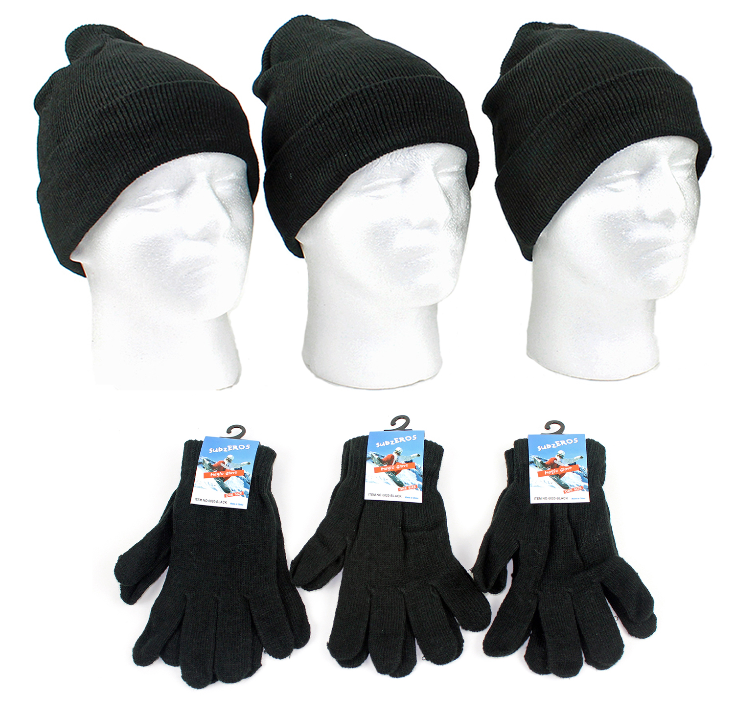 Adult Beanie Winter Knit HATs and Adult Magic Gloves Combo Packs