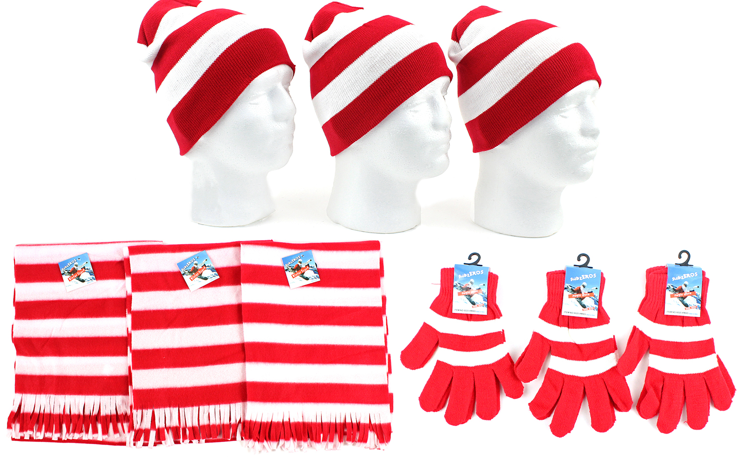 ''Christmas Striped Beanie Knit HATs, Magic Gloves, & Scarves''