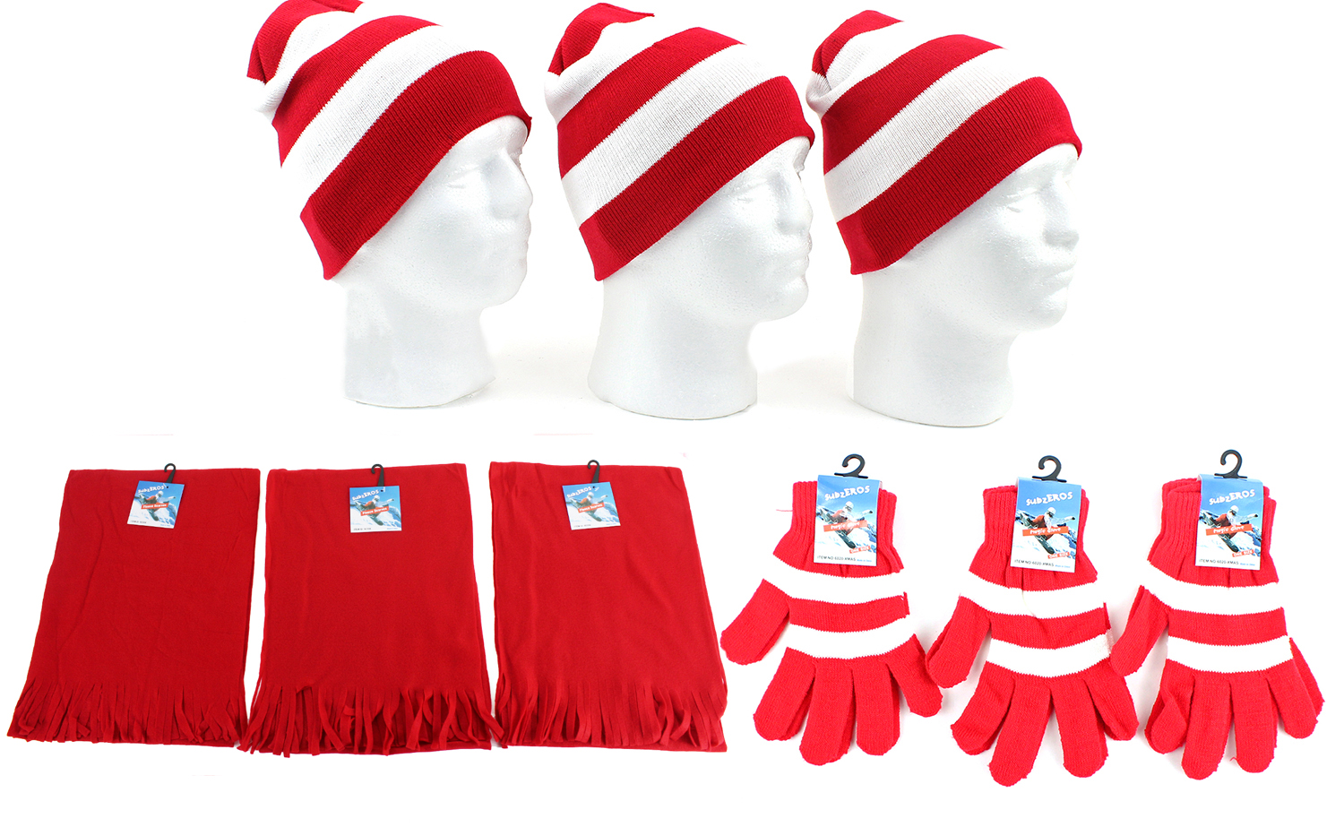''Christmas Striped Beanie Knit HATs, Magic Gloves, & Scarves''