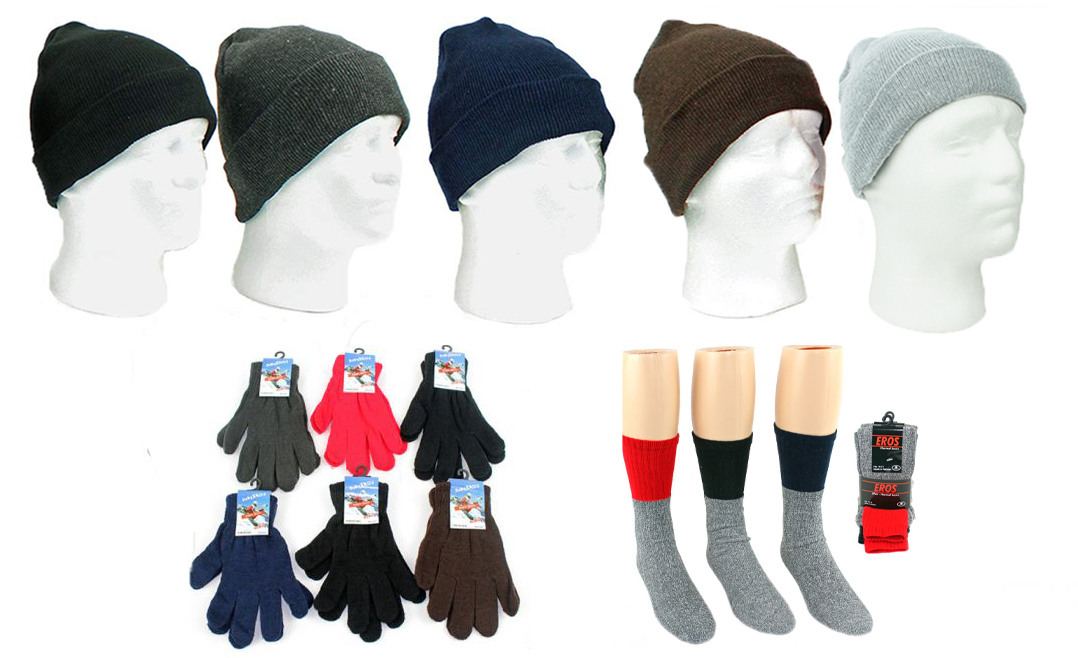 ''Boy's & Girl's Cuffed Winter Knit HATs, Magic Gloves, and Thermal Socks''