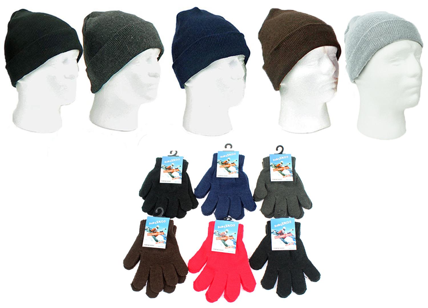 Boy's & Girl's Cuffed Winter Knit HATs and Magic Gloves Combo Packs