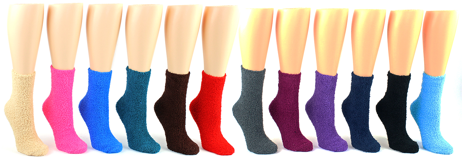 Women's Premium Fuzzy Crew SOCKS - Solid Colors  - Size 9-11