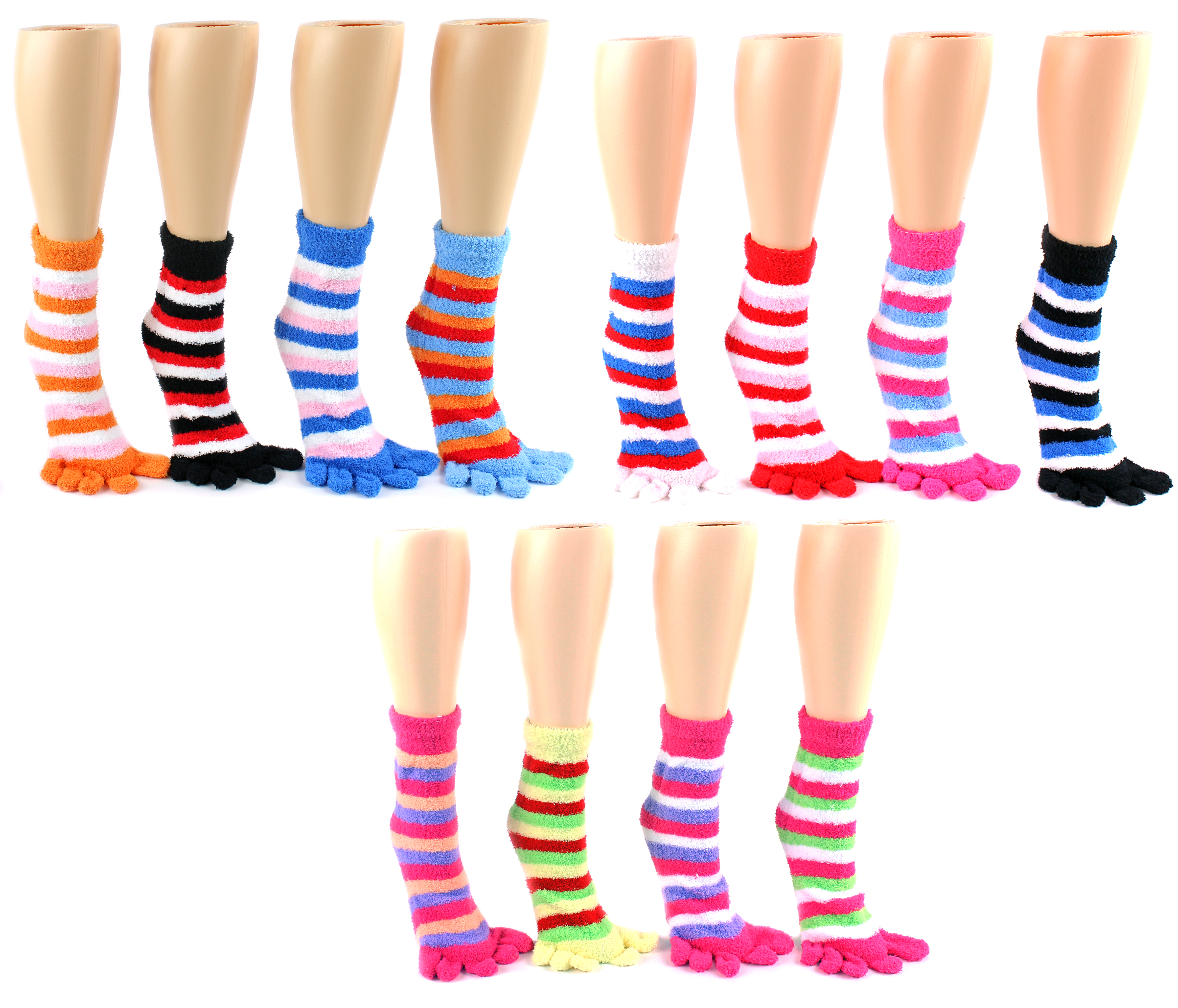 Women's Premium Fuzzy Toe SOCKS - Striped Print - Size 9-11