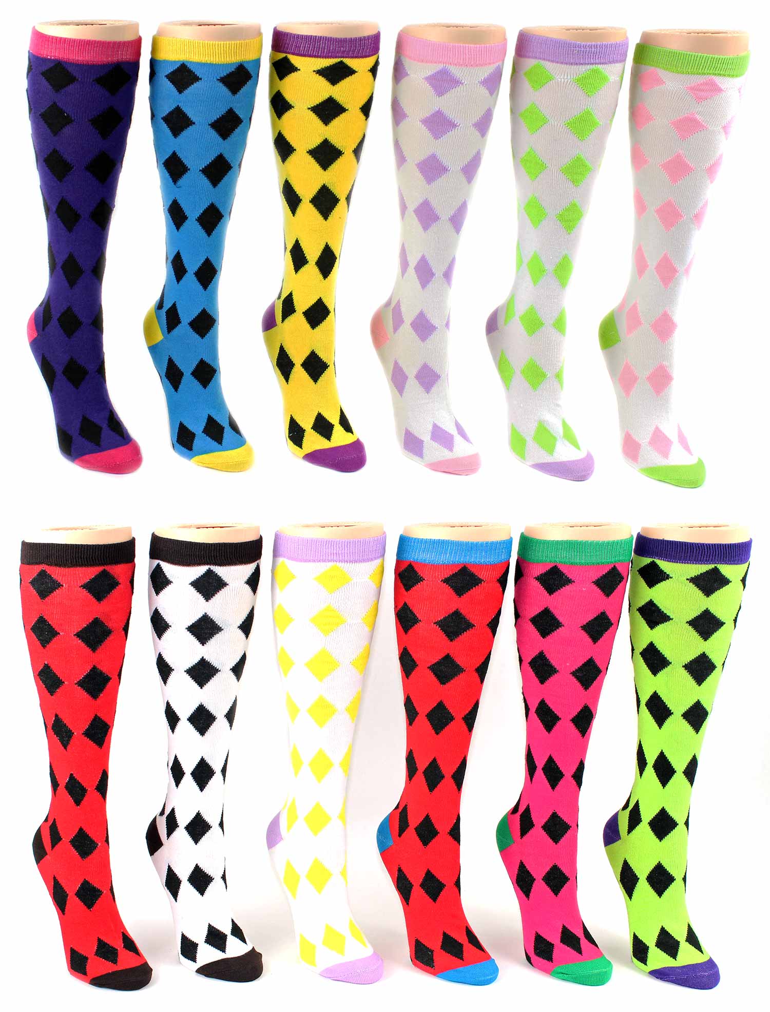 Women's Knee High Novelty Socks - Diamond Prints - Size 9-11