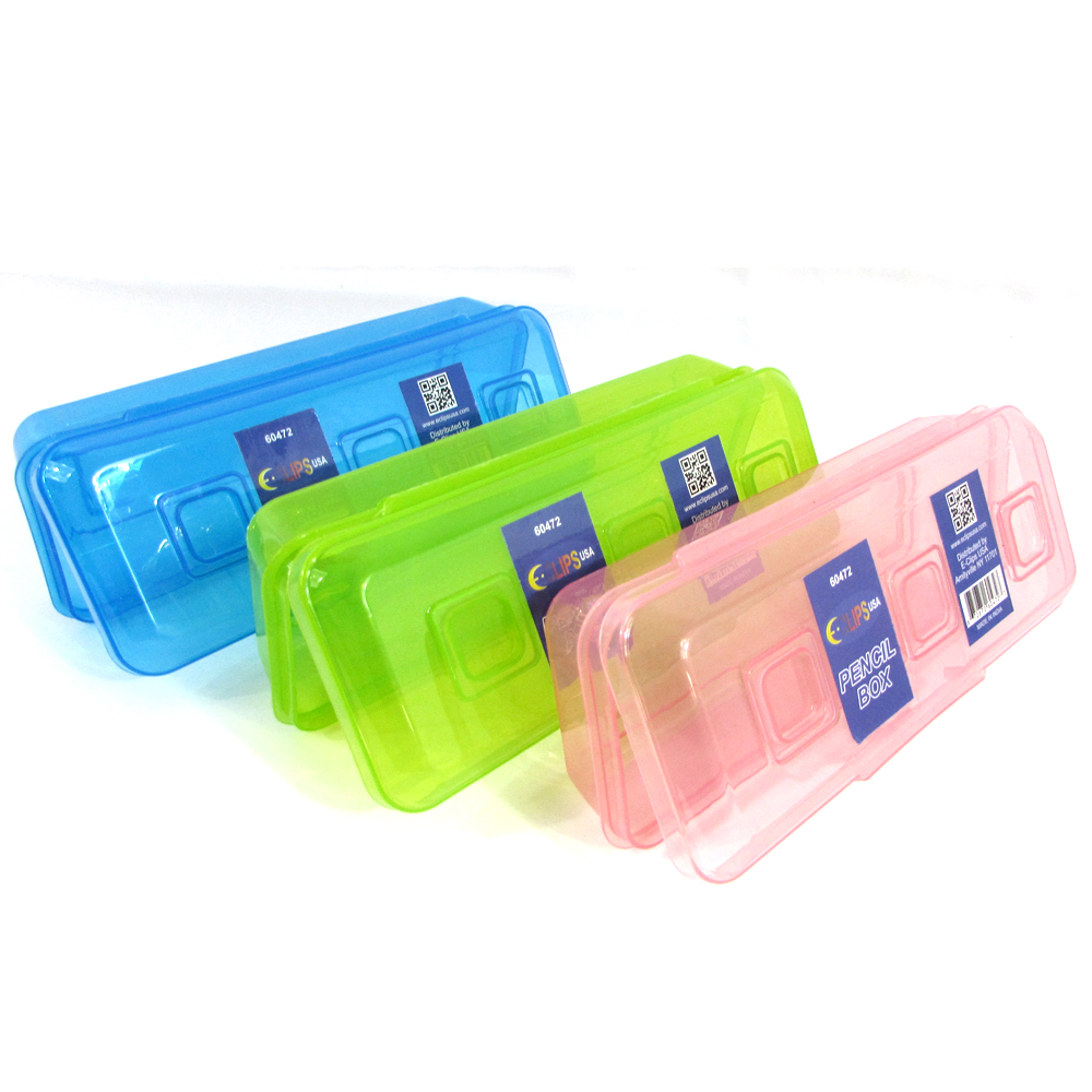 Clear Hinged PENCIL Box - Assorted Colors
