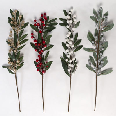 Pick Christmas Floral 19in Decor Berries/greenery 4ast Ht 12pc Red & 4pc GOLD/silv/white