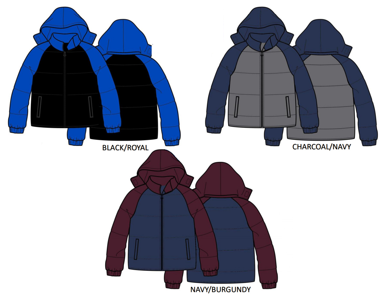 Boy's & Girl's WINTER Bubble Ski Jackets w/ Detachable Hood - Sizes Small-XL - Choose Your Color(s)