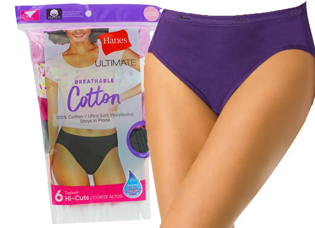 Hanes Women's Hi-Cut BIKINI Underwear - 6-Pack - Size 10 (3XL)