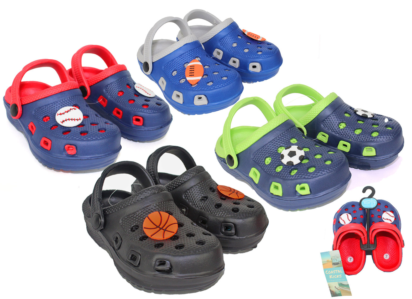 Coastal Kicks Toddler Boy's Two-Tone Clogs w/ Sports PATCHES