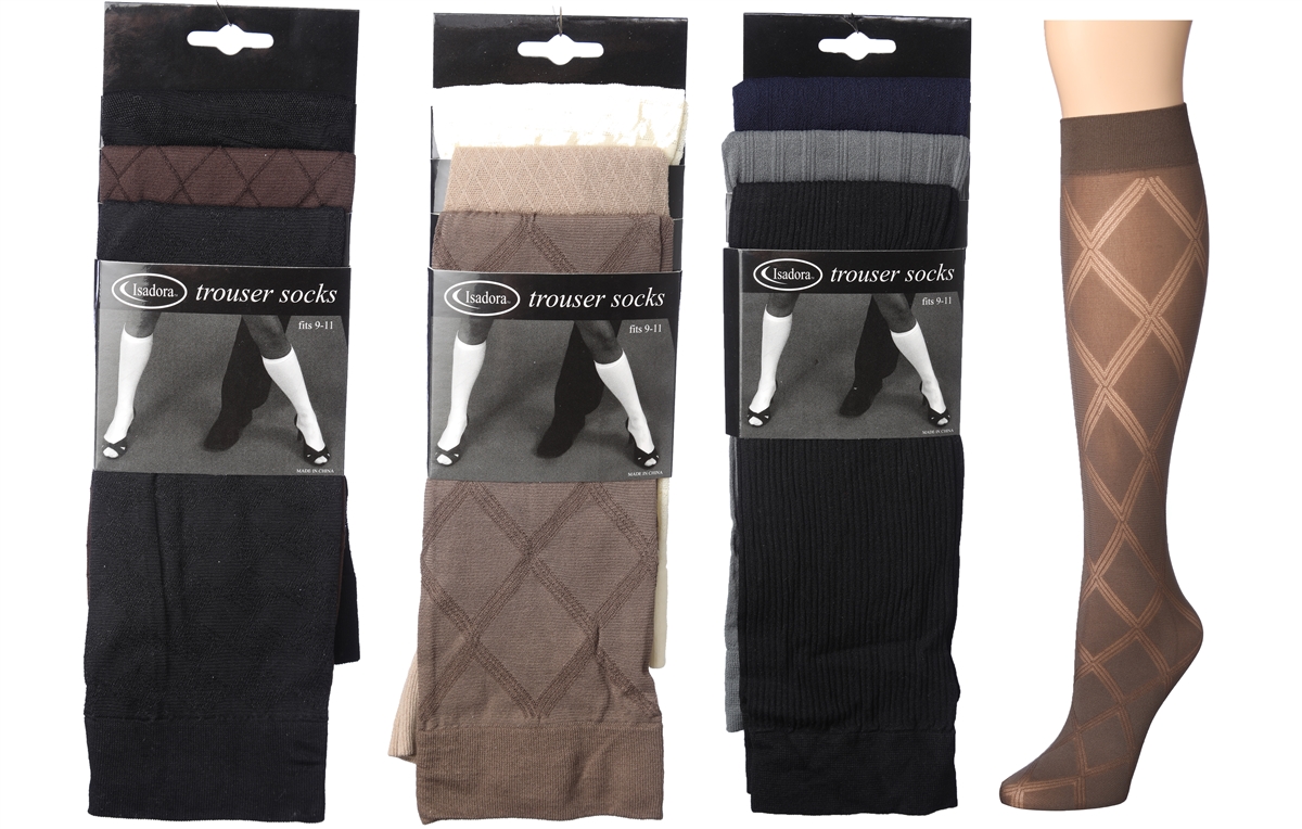 Women's Textured Knee High Trouser SOCKS - Assorted Colors - Size 9-11 - 3-Pair Packs