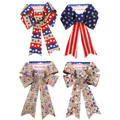 Bow Patriotic 8x12in 4ast Fabric Covered Pvc