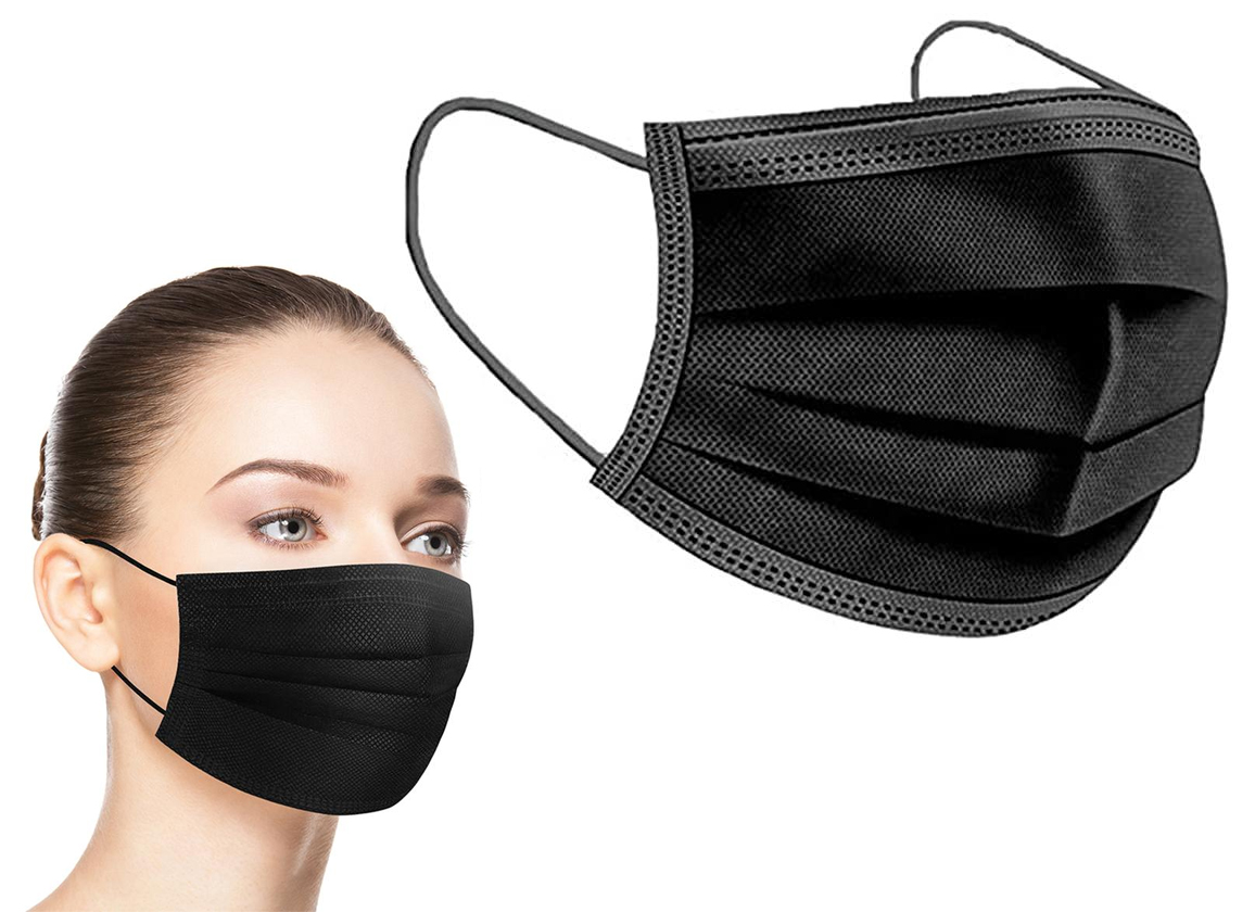 Black 3-Ply Disposable 1.4 Micron Filtration Face Masks