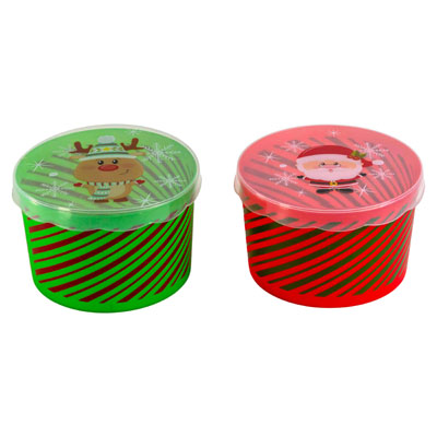 Storage/food CHRISTMAS Container Round 2ast 6.7x5.9x4.3in Upc 75gm Plastic