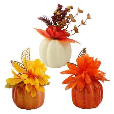 Pumpkin W/FLOWER 6x3 3ast 12pc Pdq/harvest Hangtag W/glitter Leaf Or Berry/leaf